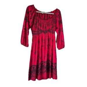 Starialle‎ Knit Lounge Dress Top Red Black Floral Sublimation Scoop Neck Stretch